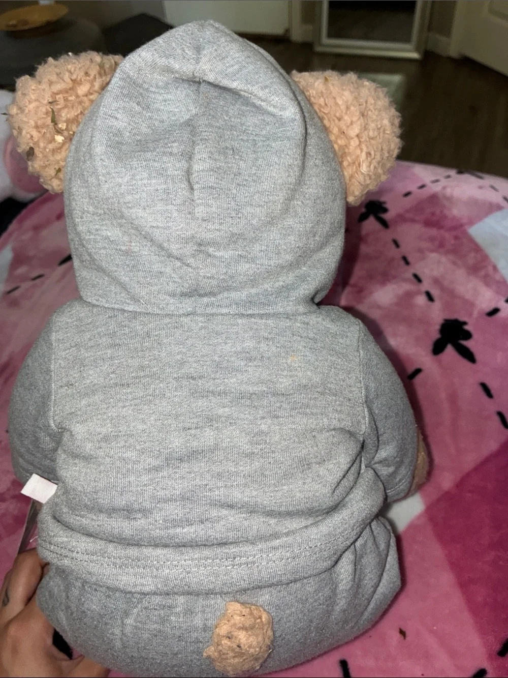 Build-A-Bear Beige Teddy in Gray Hoodie with Game Controller Patch